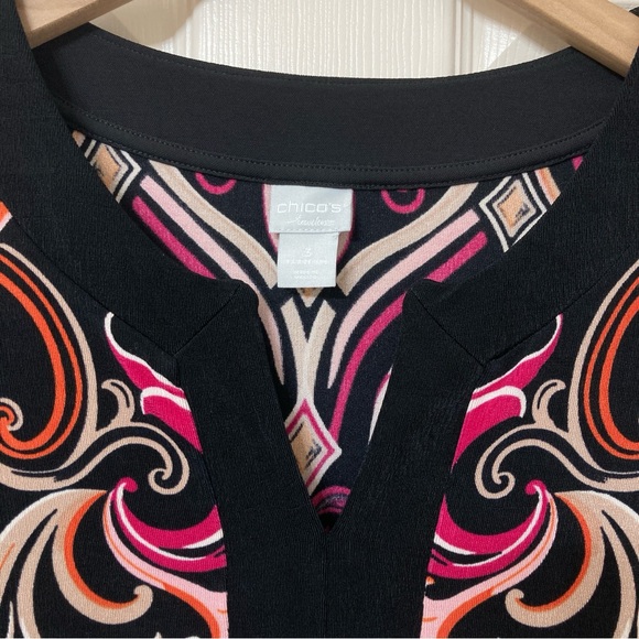 Chico's Travelers 3 Women’s Black Pink 3/4 Sleeve Slinky Shirt Size XL Vacation - Picture 3 of 8